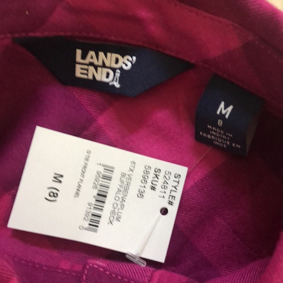 Lands’ End Girls Tie Front Flannel Shirt. Medium (8). NWT. Plum buffalo check. - Picture 7 of 9